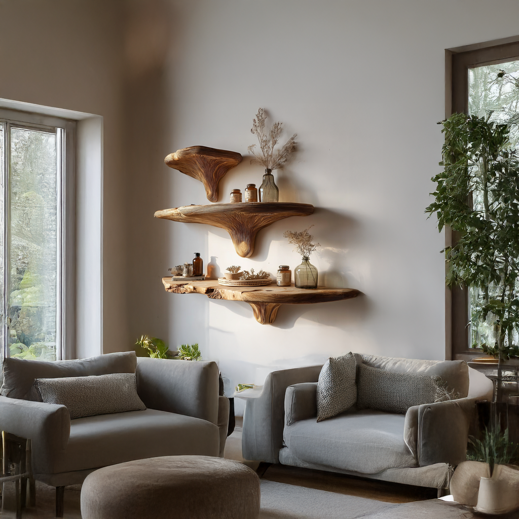 Rustic Artistic Musrhroom Shelf For Modern Living Room
