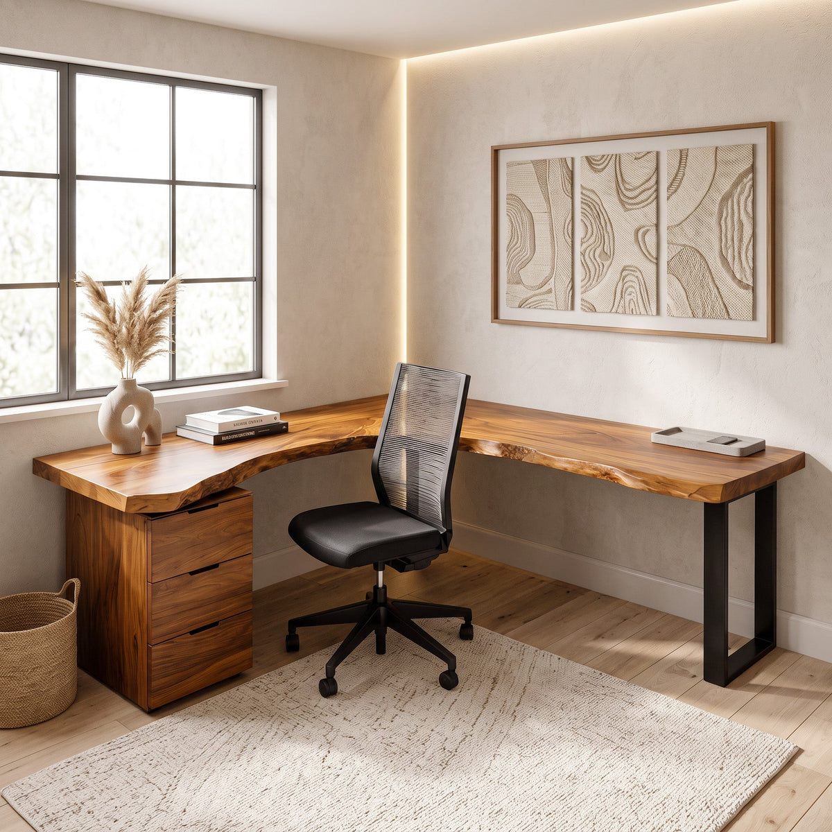 Modern L Shaped Desk With Drawer Storage For Workspace