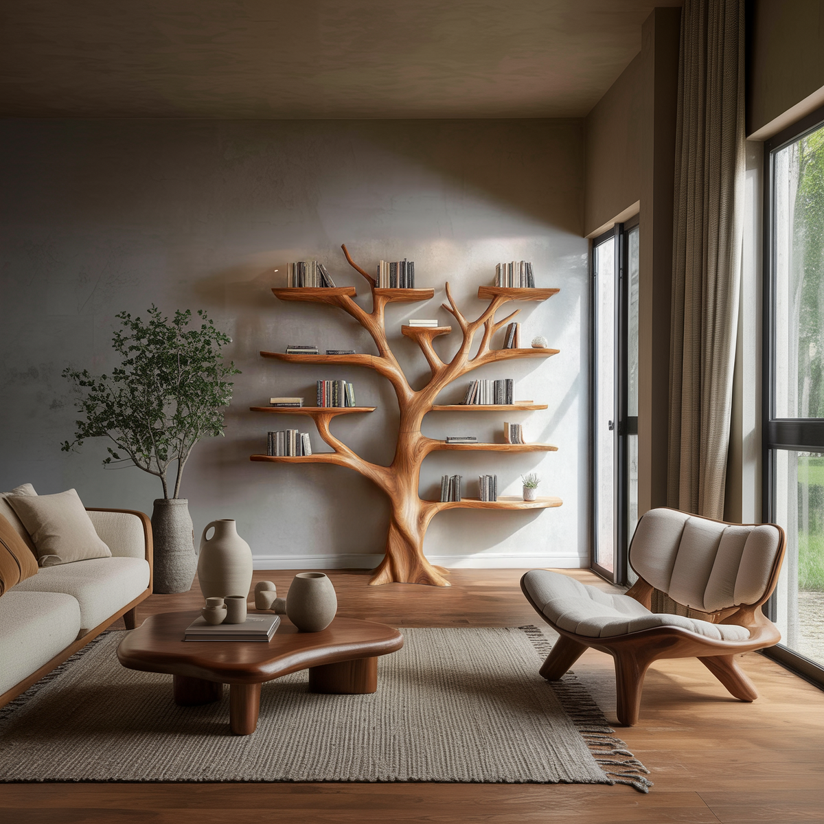 Organic Modern Artistic Wood Bookshelf