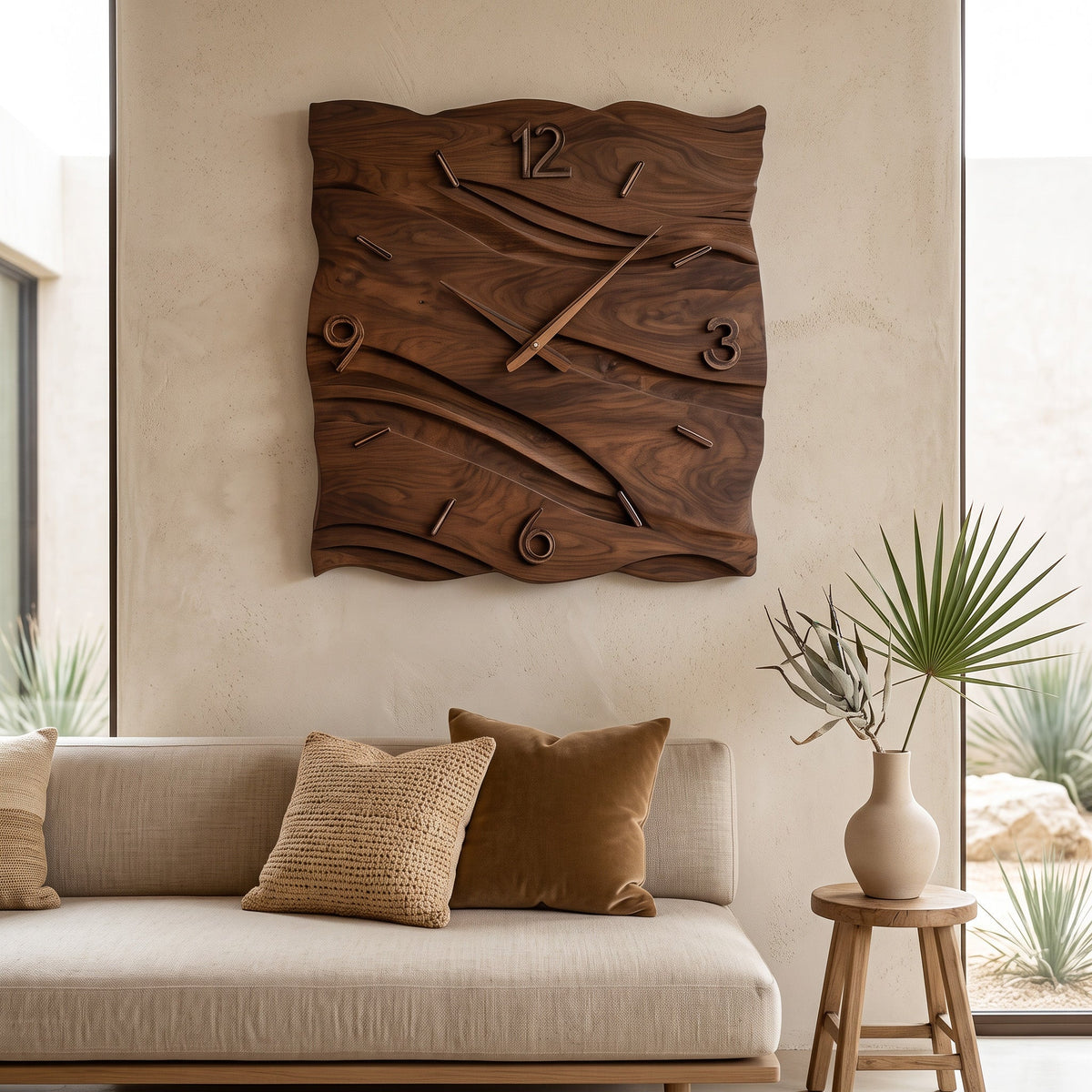 Organic Modern Wood Wave Wall Clock Decor For Living Room