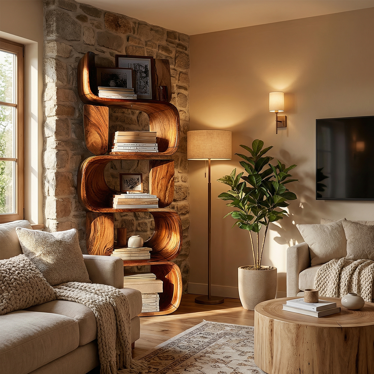 Contemporary Modern Unique Bookshelf Living Room Storage