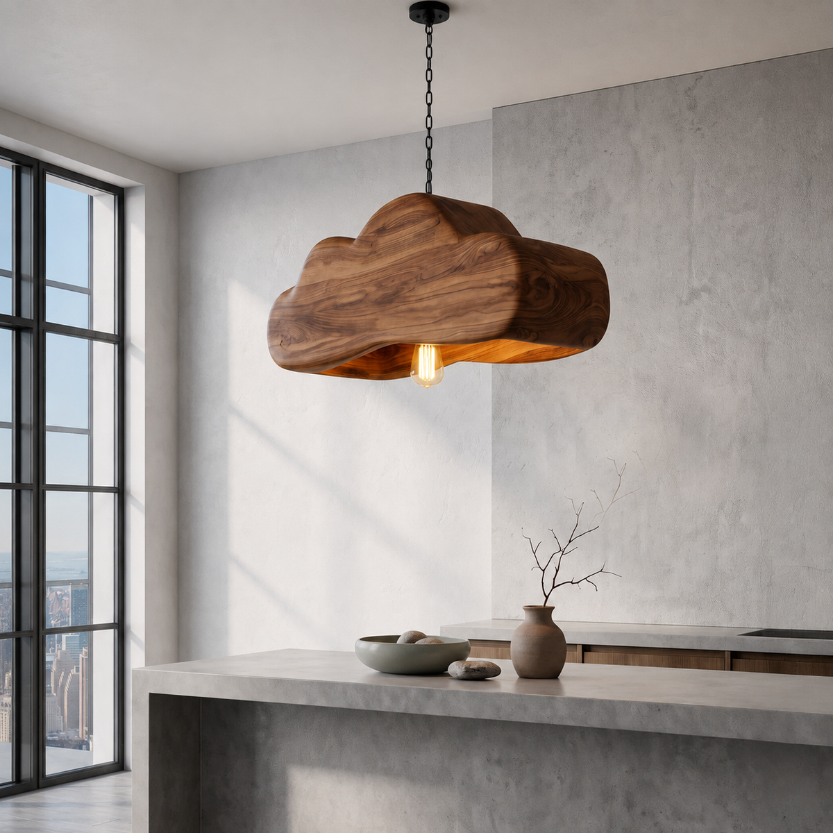 Scandinavian Wooden Pendant Light For Contemporary Kitchen Island