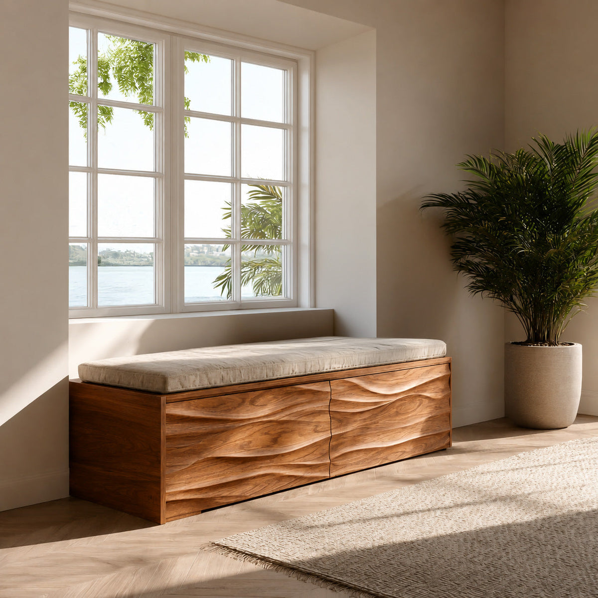 Organic Carved Storage Bench For Home Styles