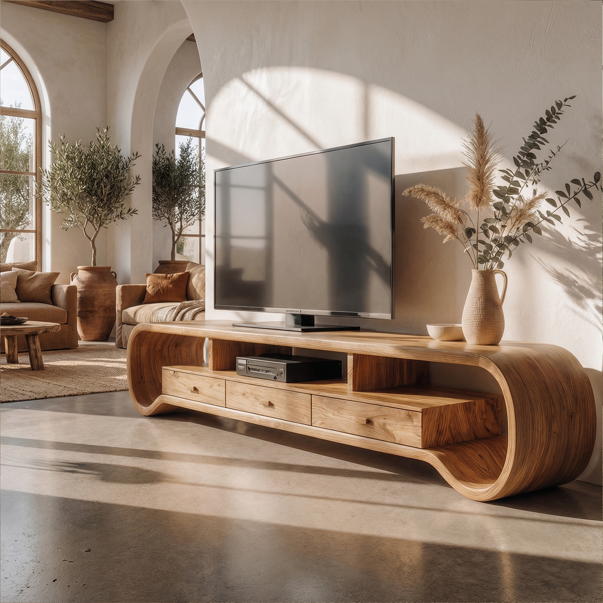 Rustic Curved TV Cabinet