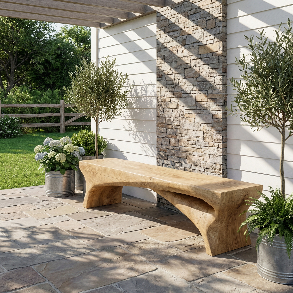 Minimalist Rustic Solid Wood Bench