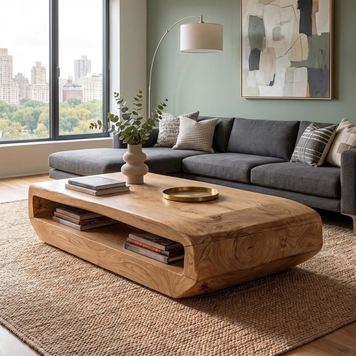Rustic Natural Wood Coffee Table With Storage Shelf