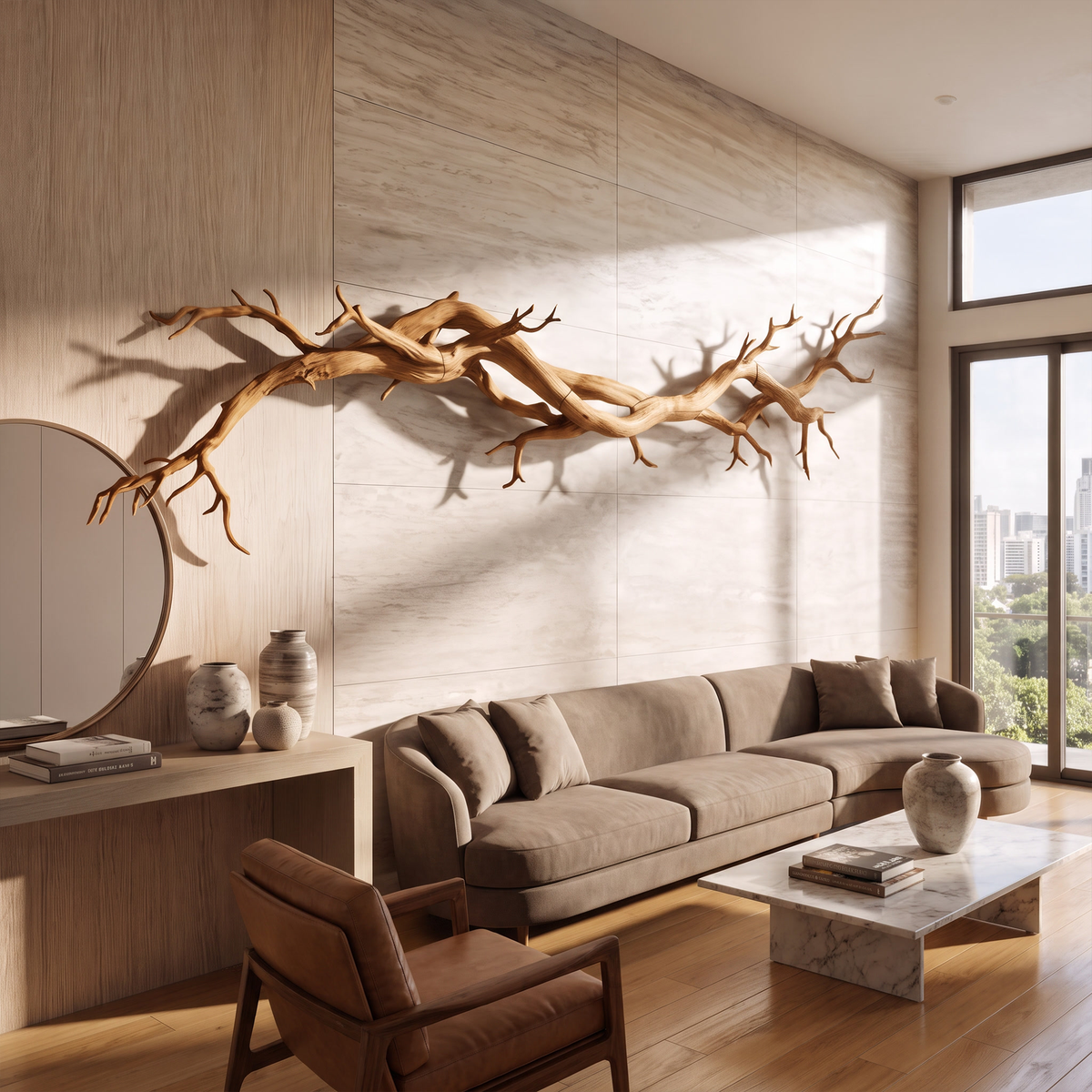 Flowing Branch Solid Wood Wall Sculpture Organic Modern Interior Decor