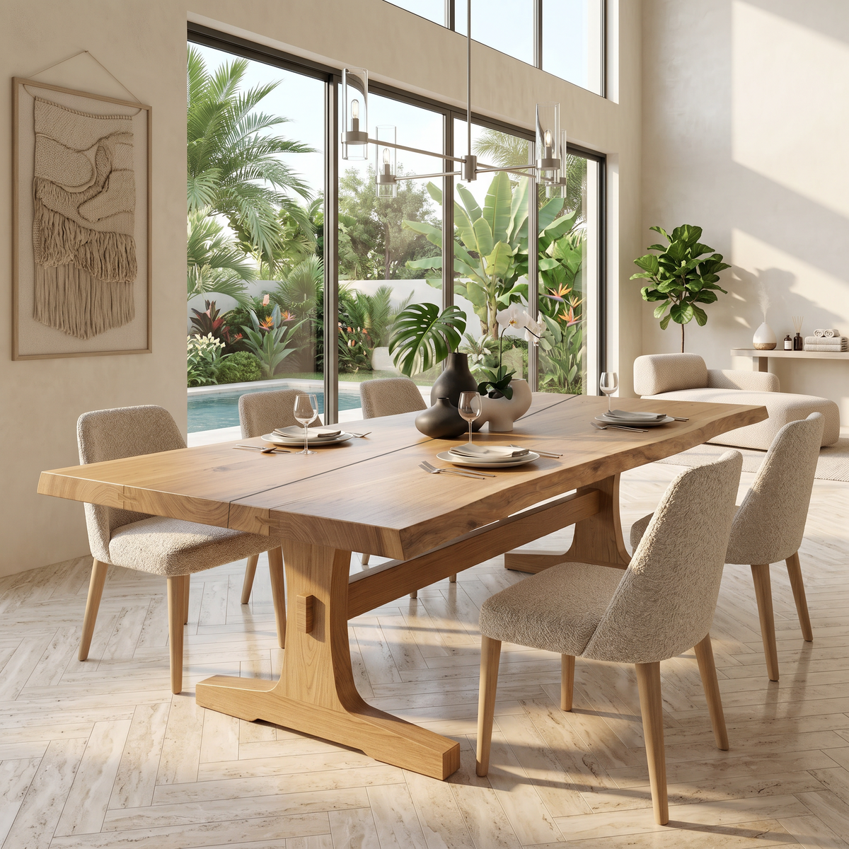 Organic Live Edge Dining Table With Waterfall Wood Base