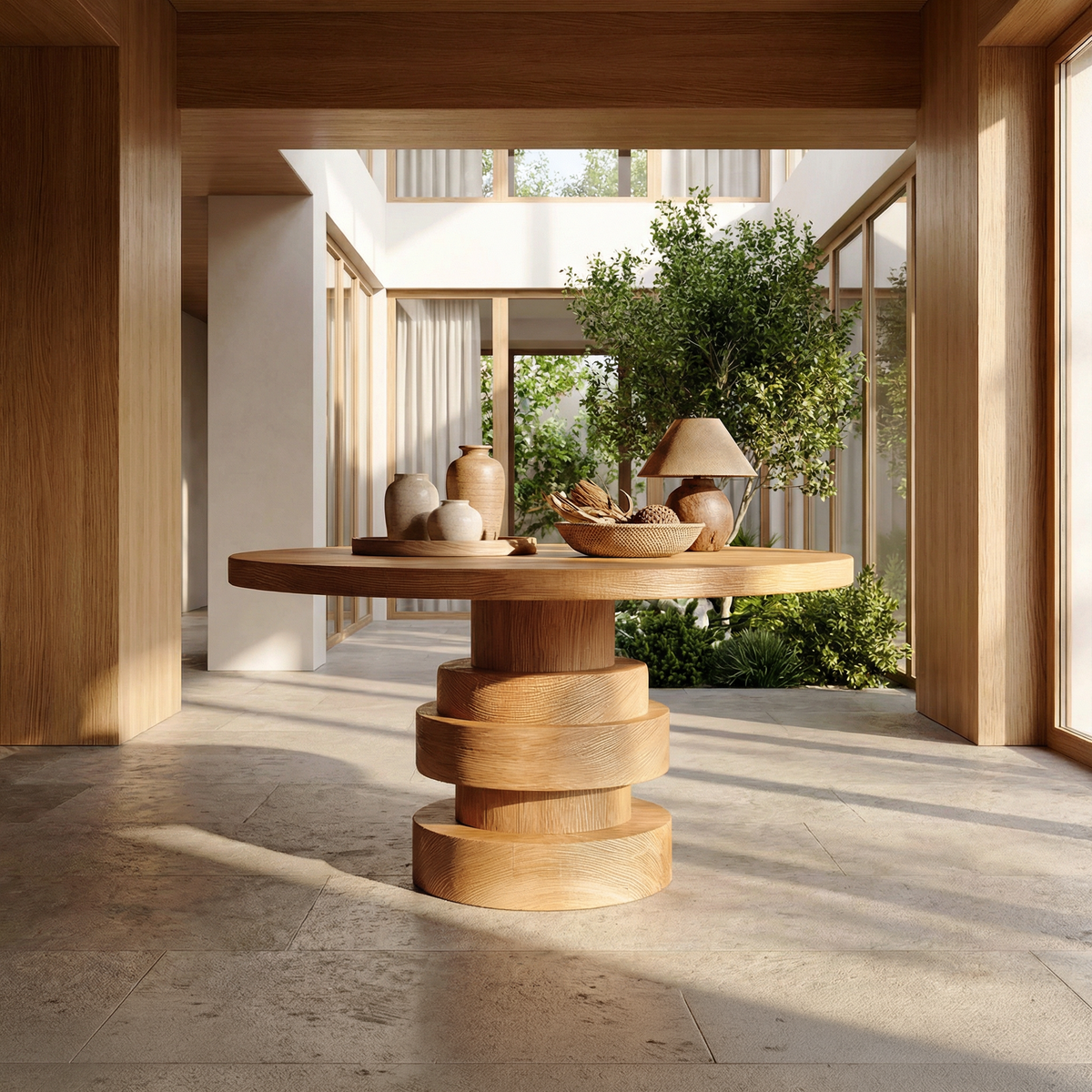 Modern Luxury Stacked Base Round Entryway Table