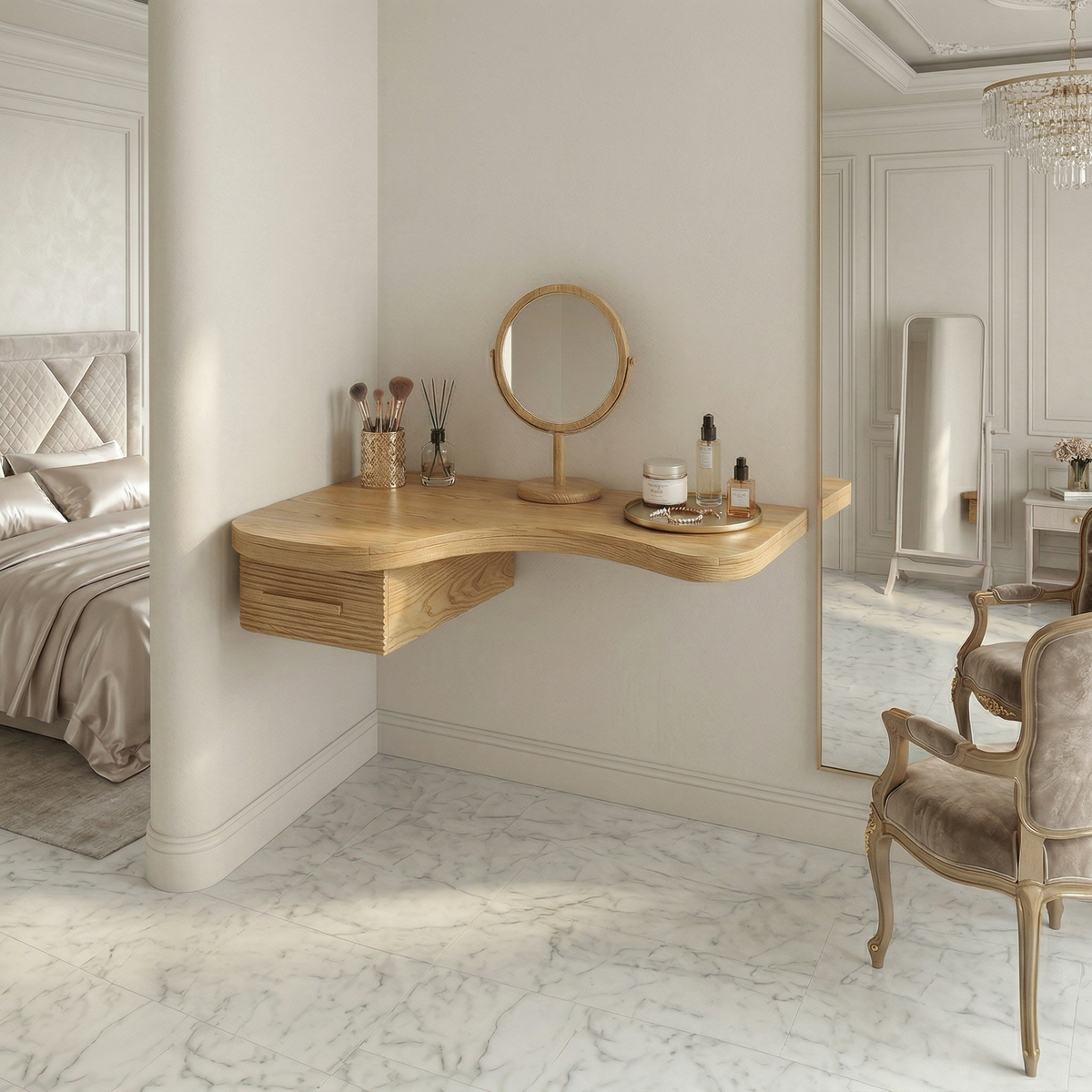 Modern Floating Dressing Table Space Saving Corner Form Bedroom
