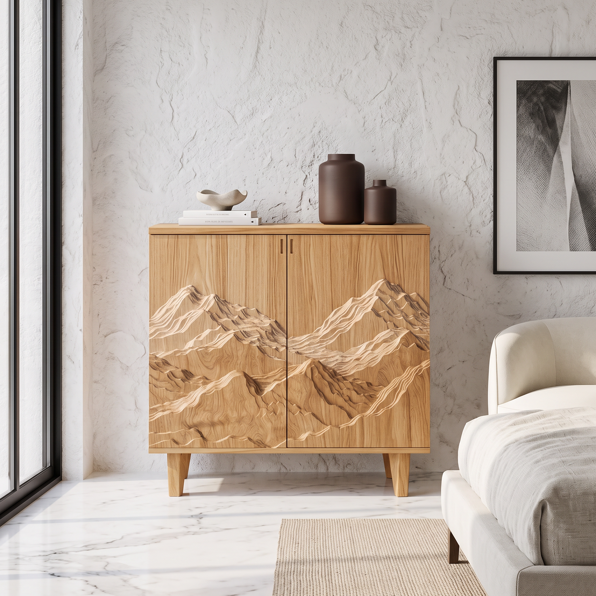 Organic Modern Wood Side Storage Cabinet
