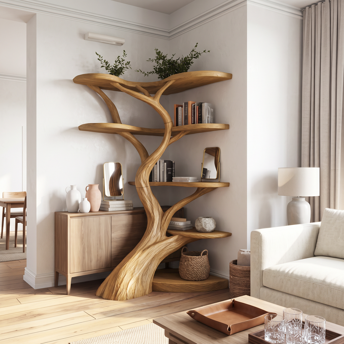 Rustic Tree Corner Shelf Living Room Or Bedroom