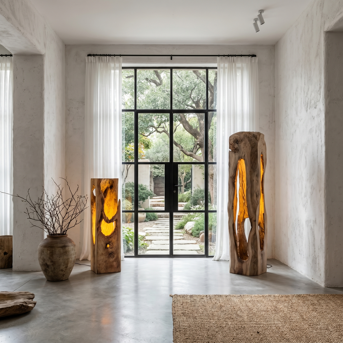 Rustic Floor Lamp With Natural Tree Trunk Design