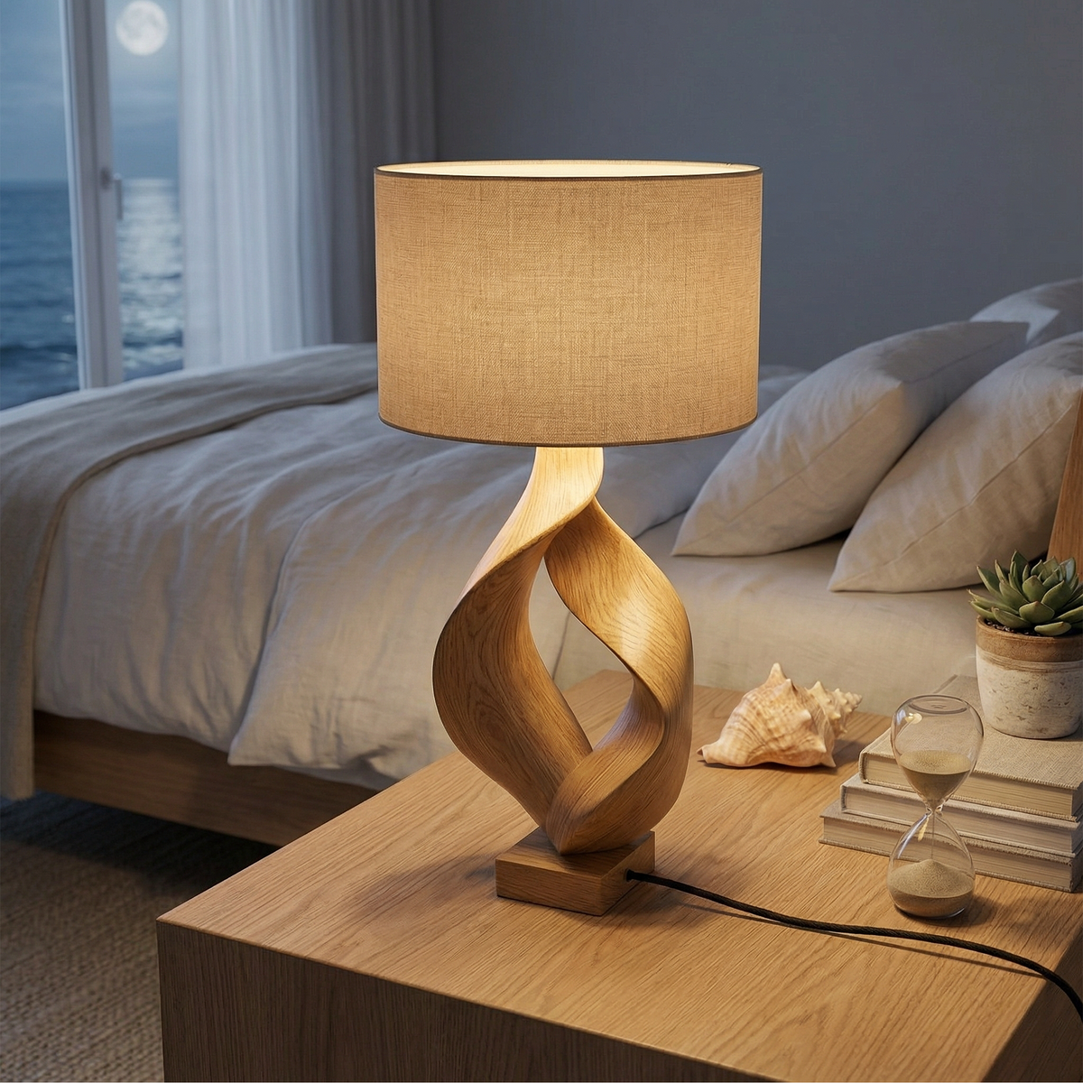 Rustic Sculptural Wood Table Lamp