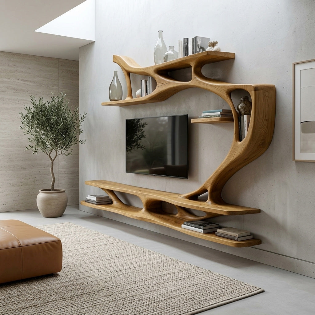 Organic Modern Sculptural Wall TV Shelf For Living Room