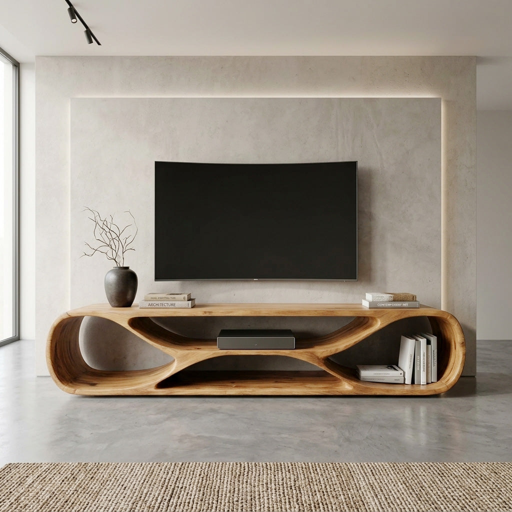 Contemporary Curved Wood TV Stand For Modern Living Room