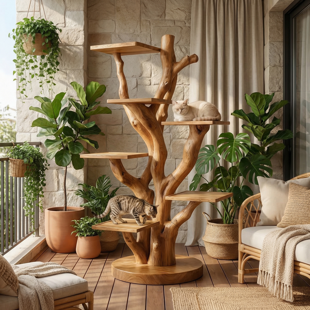 Rustic Cat Climbing Tree For Living Room Or Pet Space