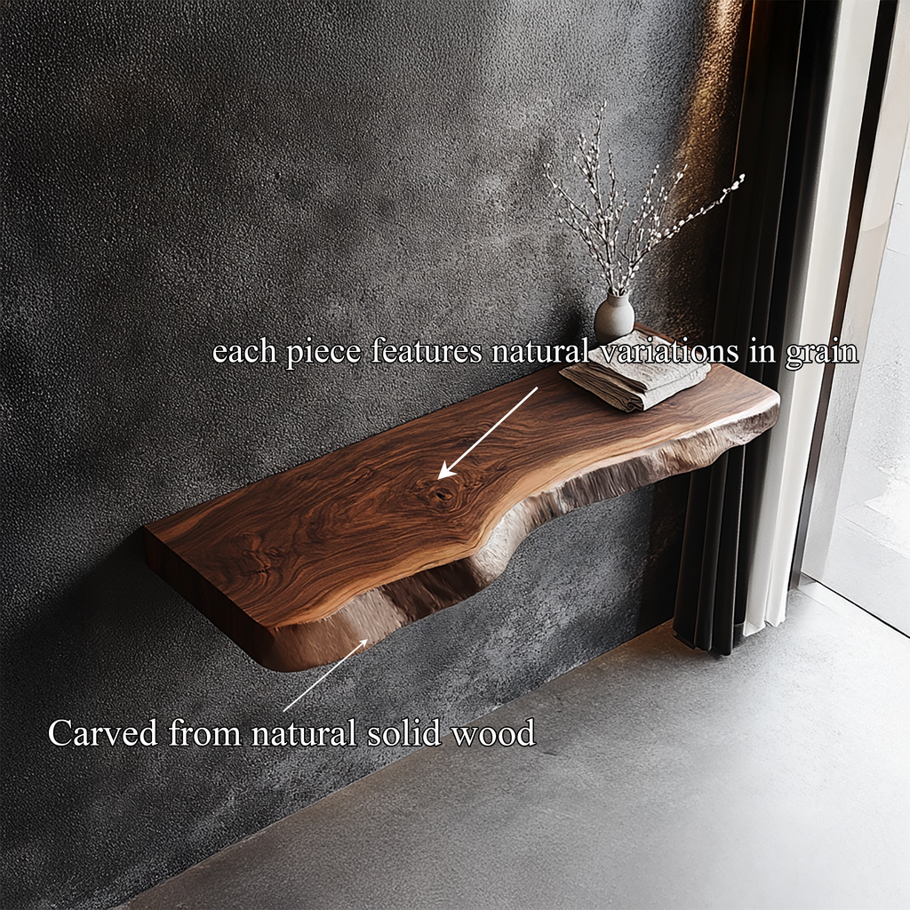 Rustic Live Edge Solid Wood Floating Shelf