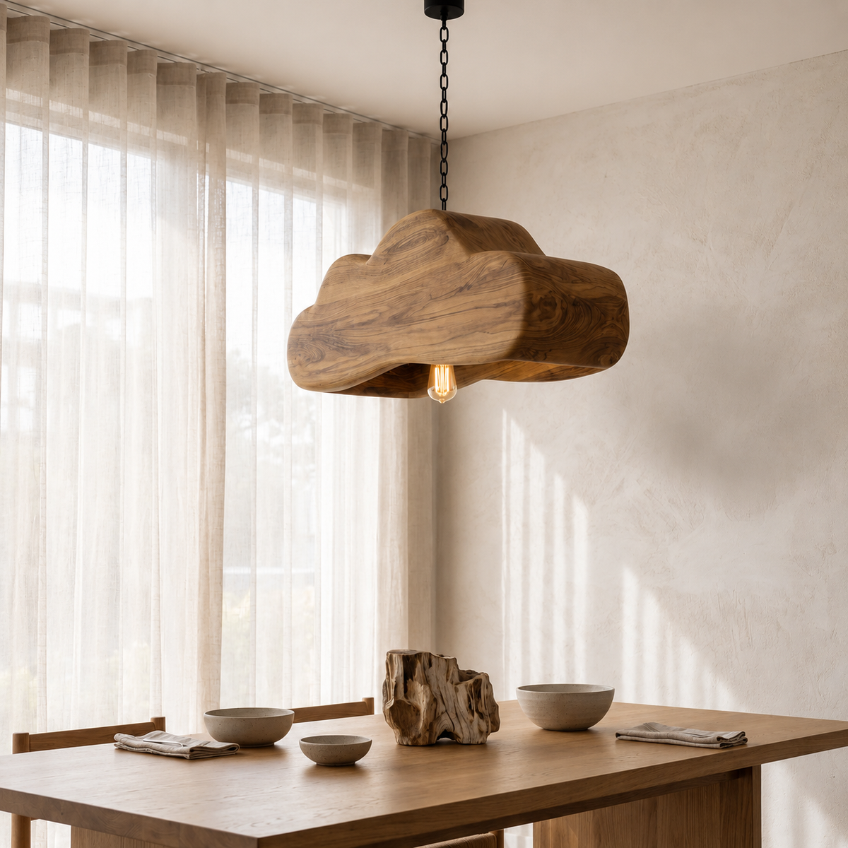 Scandinavian Wooden Pendant Light For Contemporary Kitchen Island