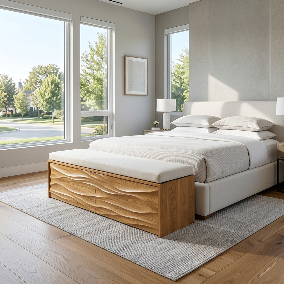 Organic Carved Storage Bench For Home Styles