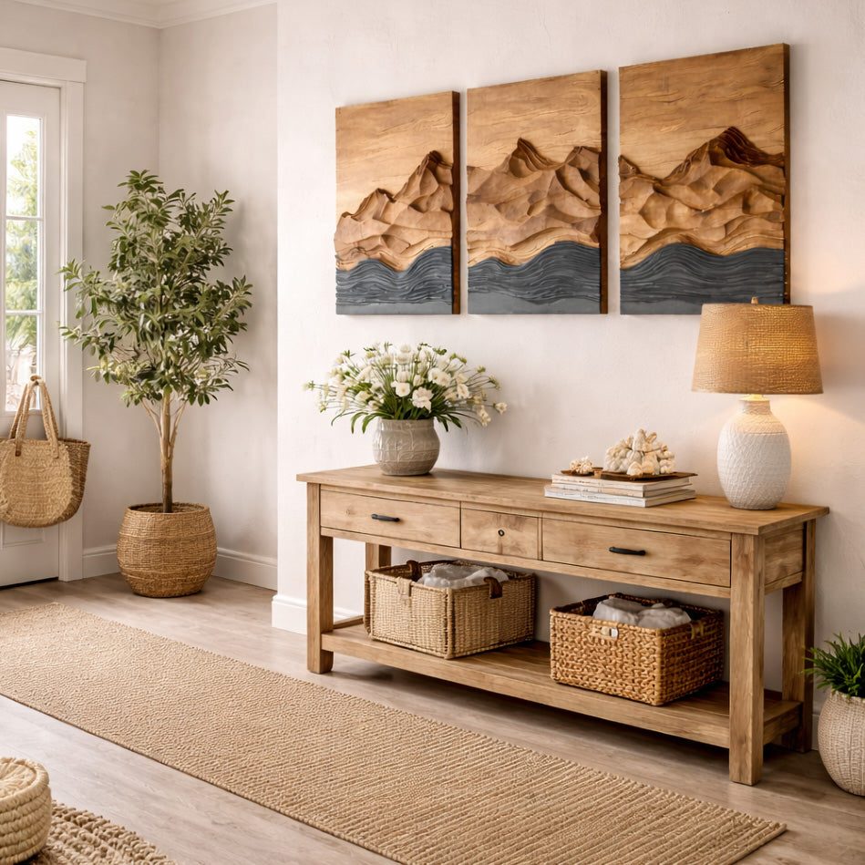 Modern Farmhouse Mountain Wood Wall Art Set For Living Room