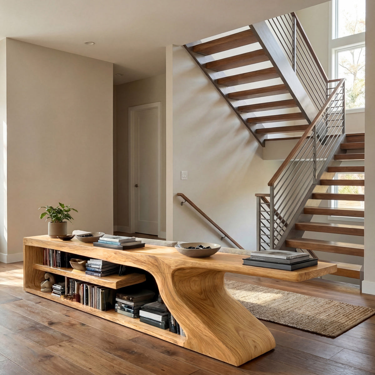 Organic Wooden Console Table For Modern Home