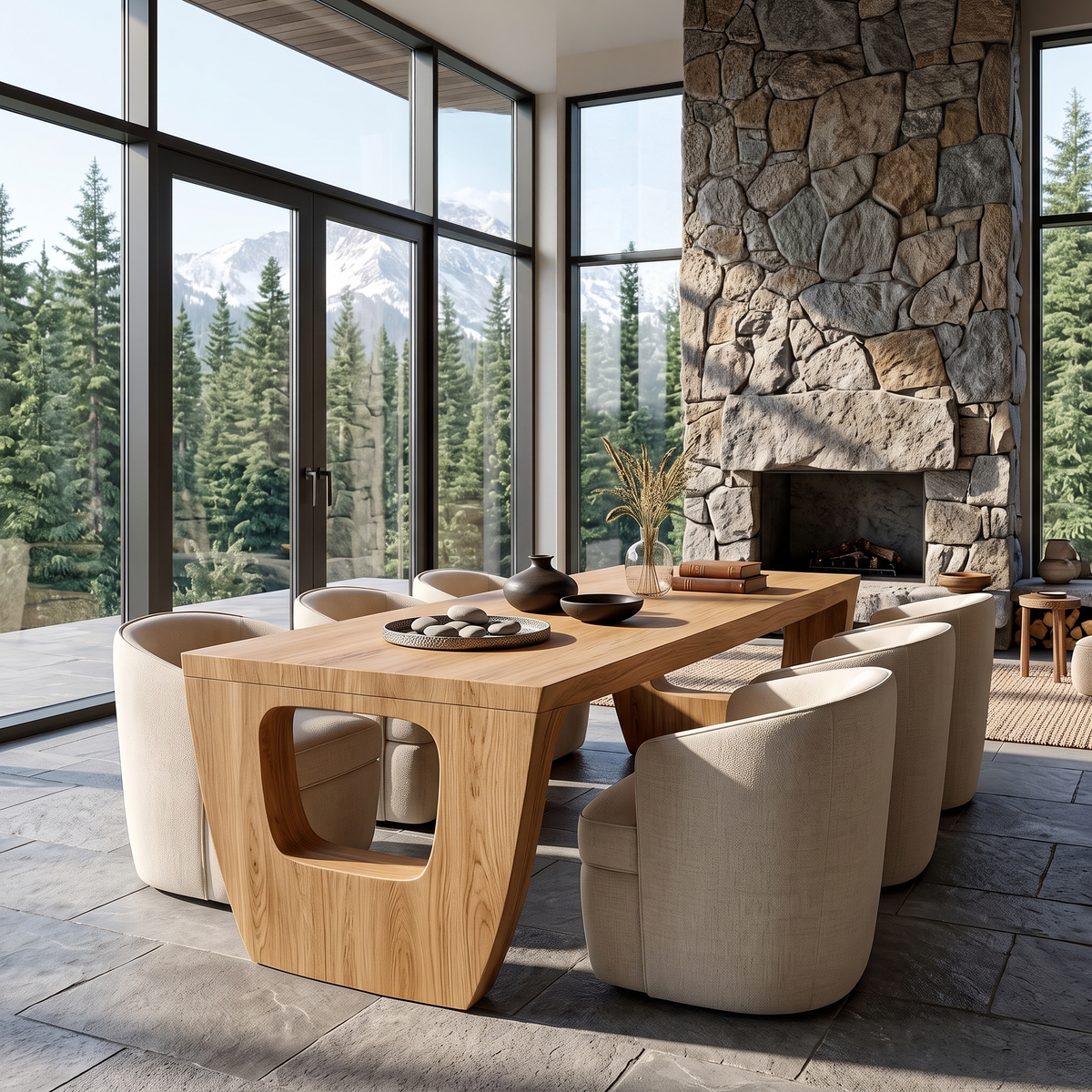 Rustic Dining Table With Artistic Base Design For Kitchen