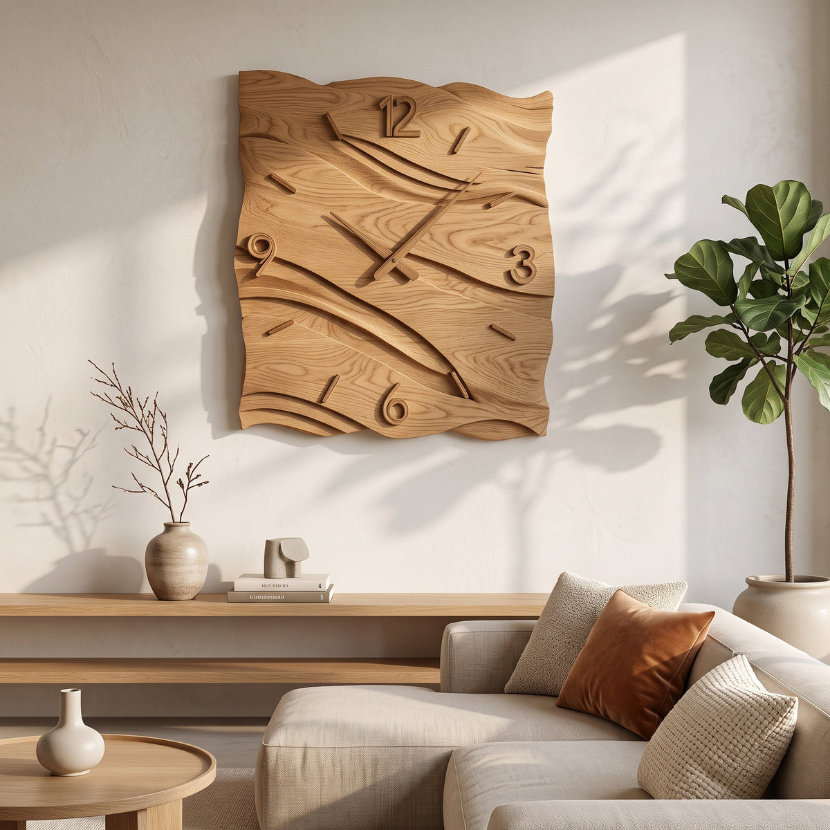 Organic Modern Wood Wave Wall Clock Decor For Living Room
