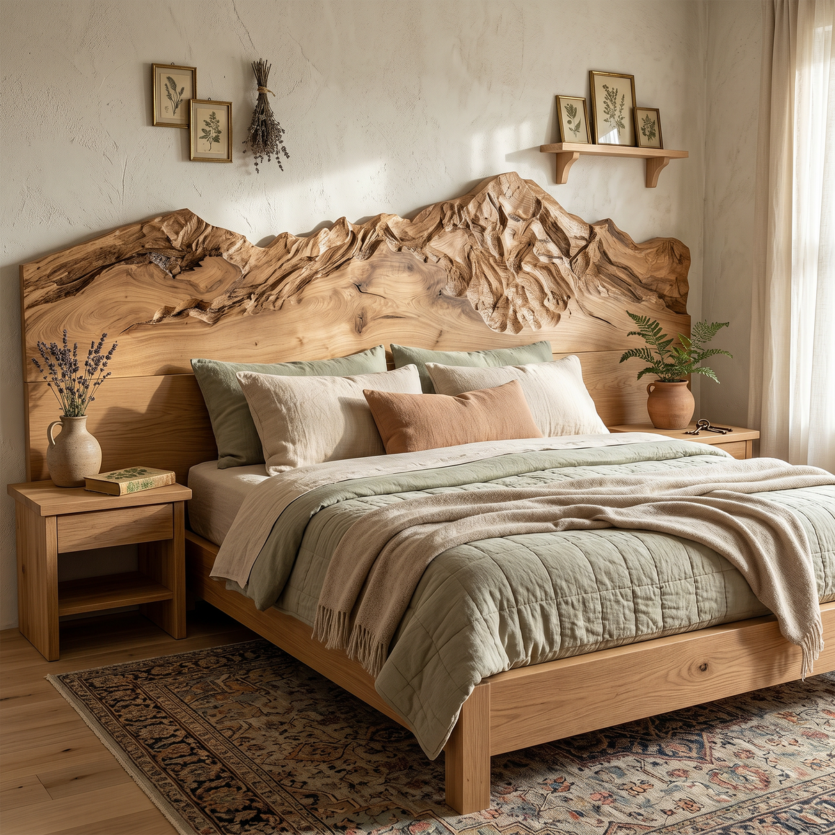 Rustic Mountain Wood Headboard For Farmhouse Bedroom Decor