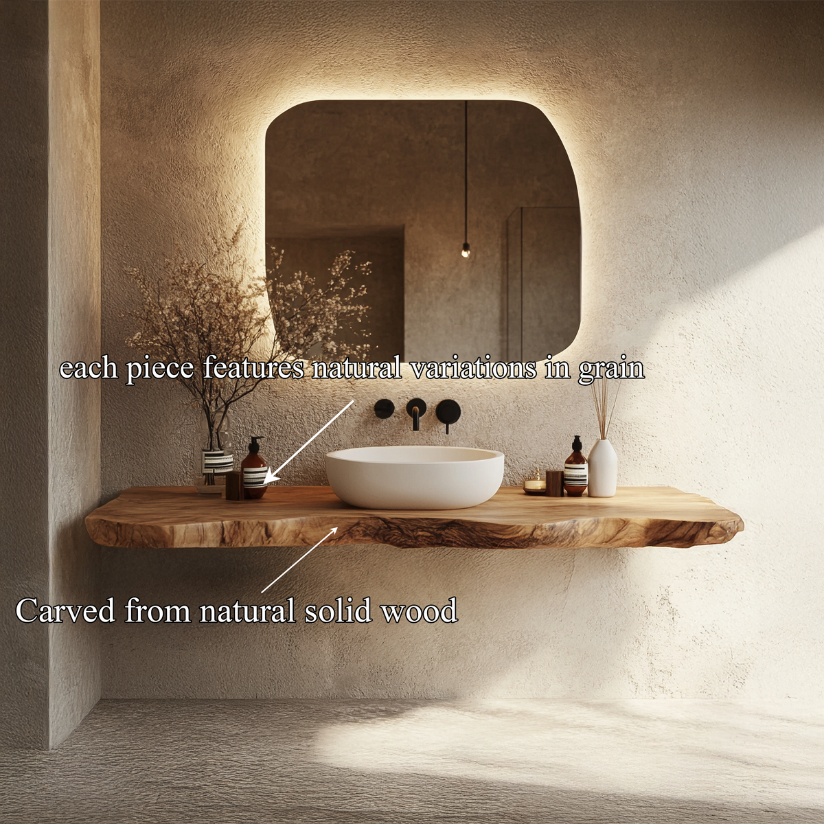 Bathroom Vanity Wall Floating Console Live Edge Shelf
