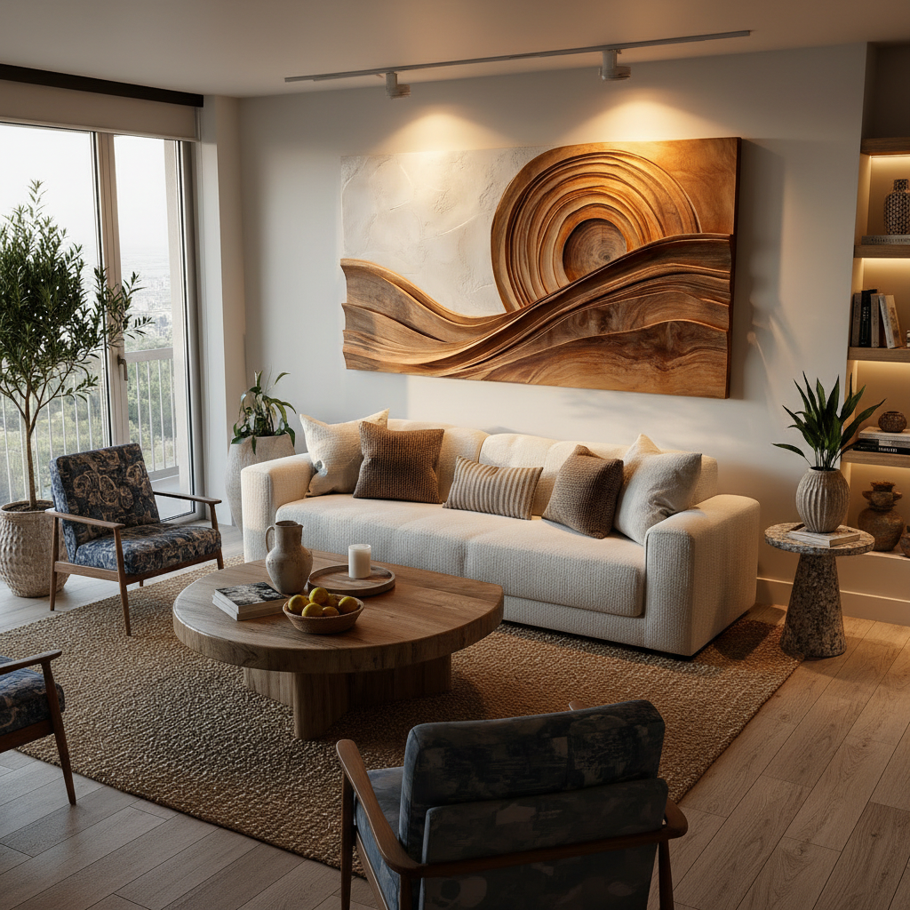 Modern Wood Layered Wave Wall Art For Hallway