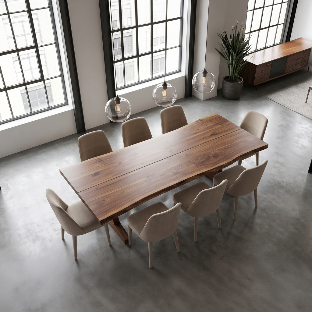 Organic Live Edge Dining Table With Waterfall Wood Base