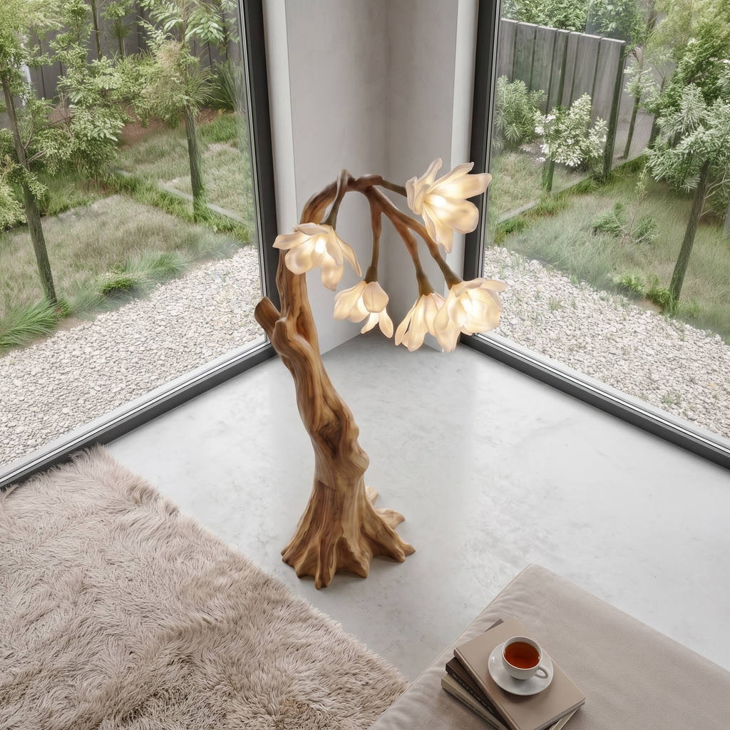 Botanical Standing Floor Lamp With Flower Petal Shade