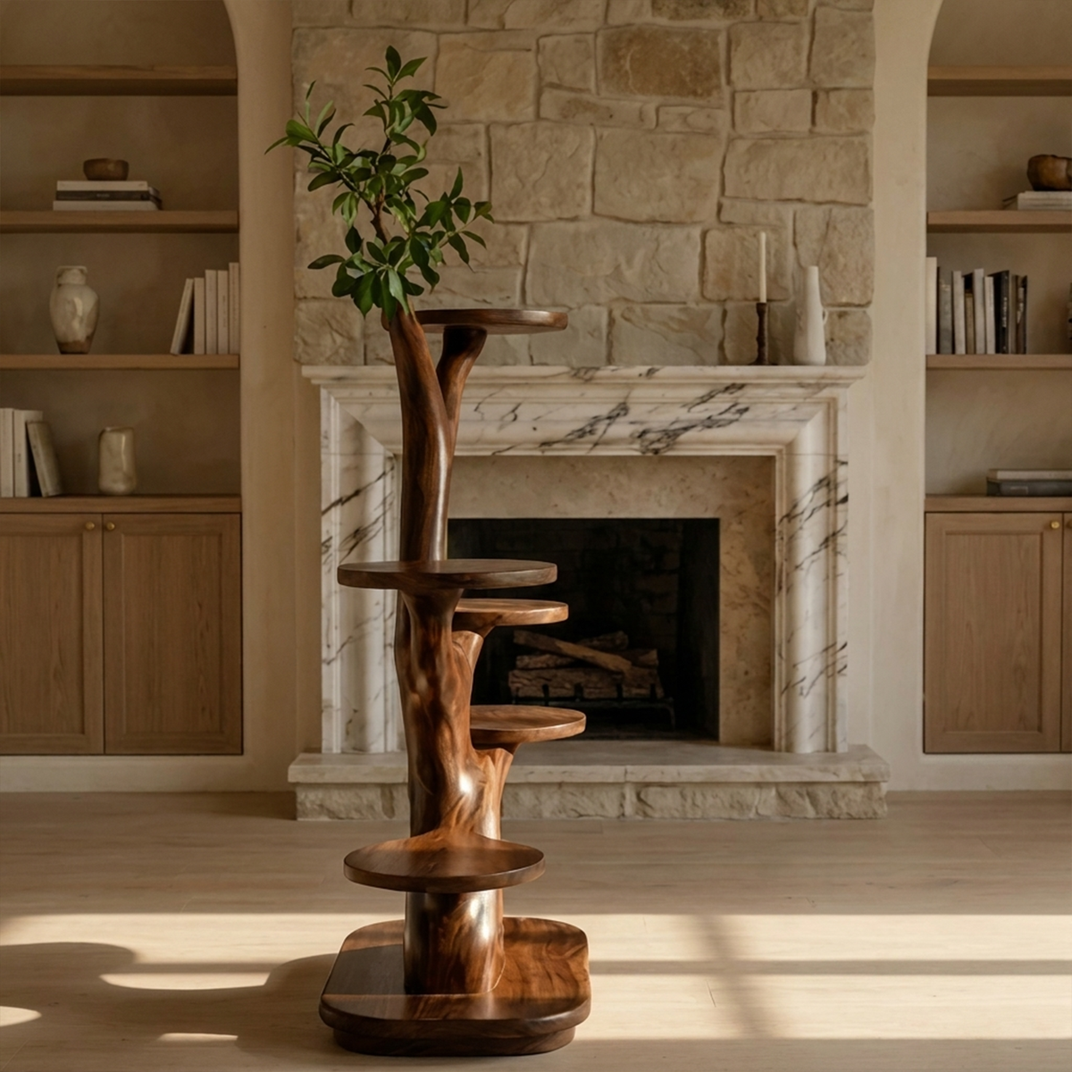Midcentury Wooden Tree Plant Stand Home Interior