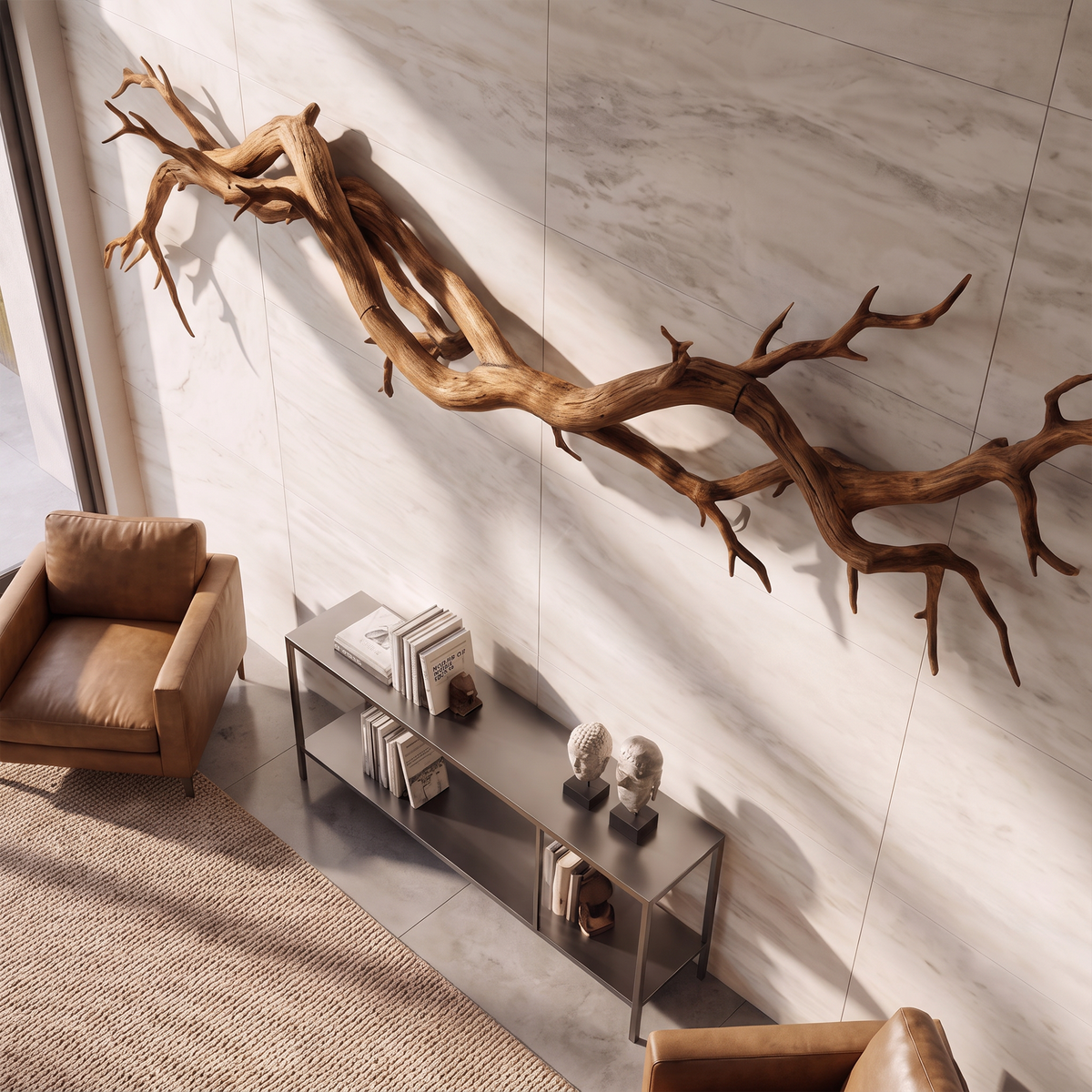 Flowing Branch Solid Wood Wall Sculpture Organic Modern Interior Decor