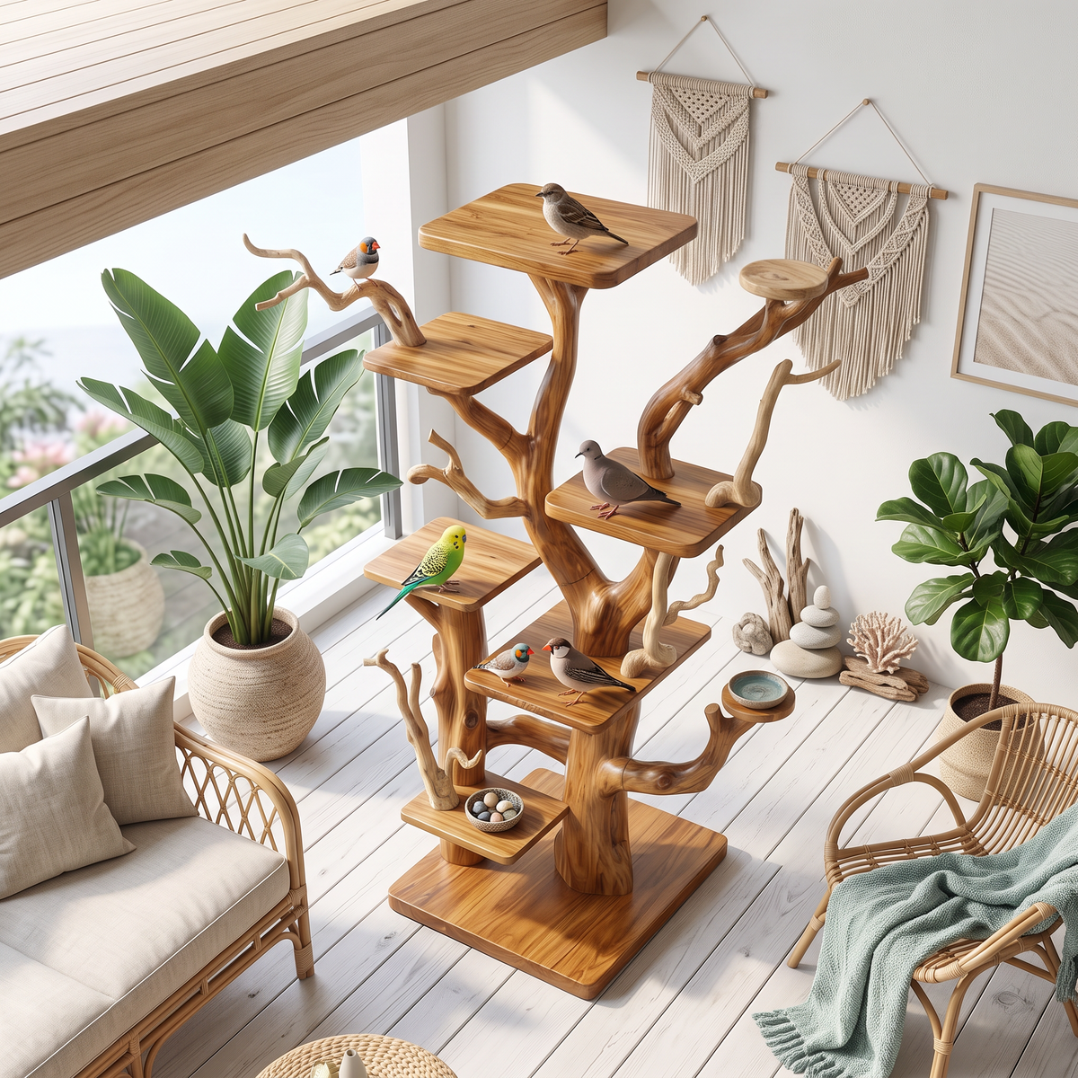 Rustic Bird Perch Stand For Living Room Or Bedroom