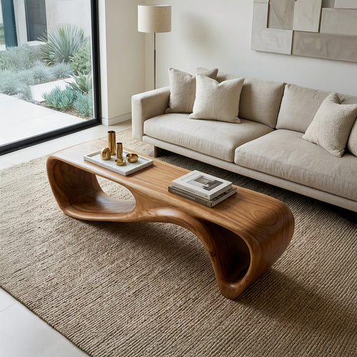 Curved Wooden Bench For Minimalist Living Room Decor
