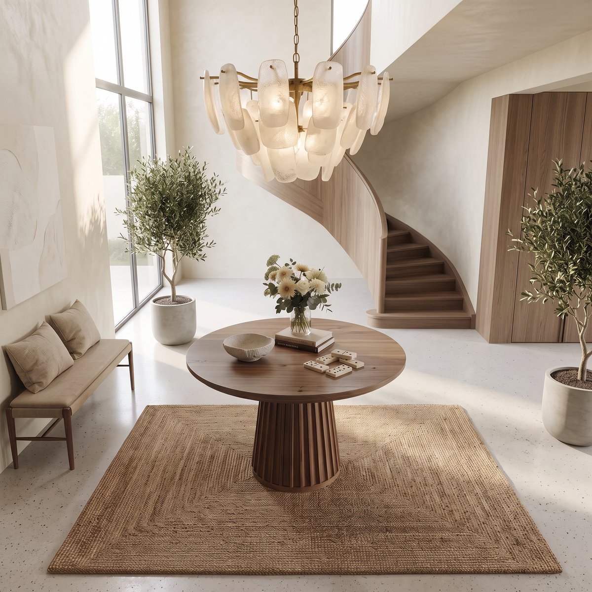 Sculptural Round Pedestal Entryway Table For Living Room And Hallway