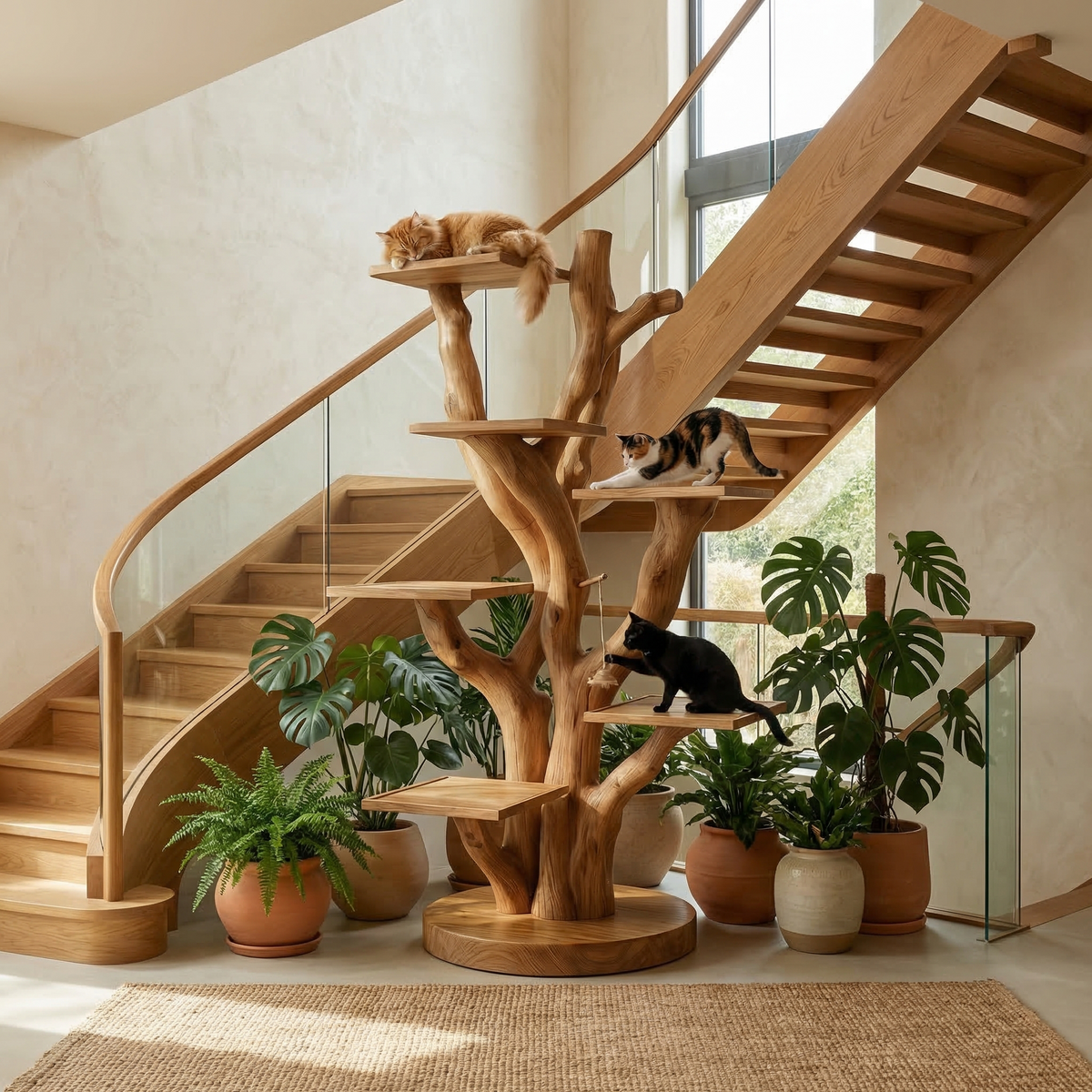 Rustic Cat Climbing Tree For Living Room Or Pet Space