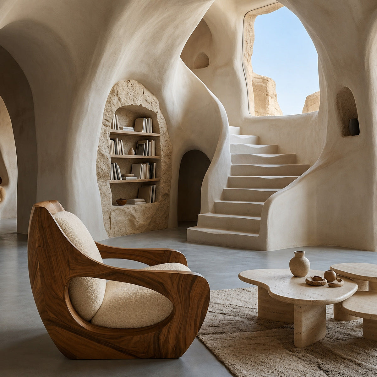 Sculptural Natural Wood Chair For Modern Home Decor
