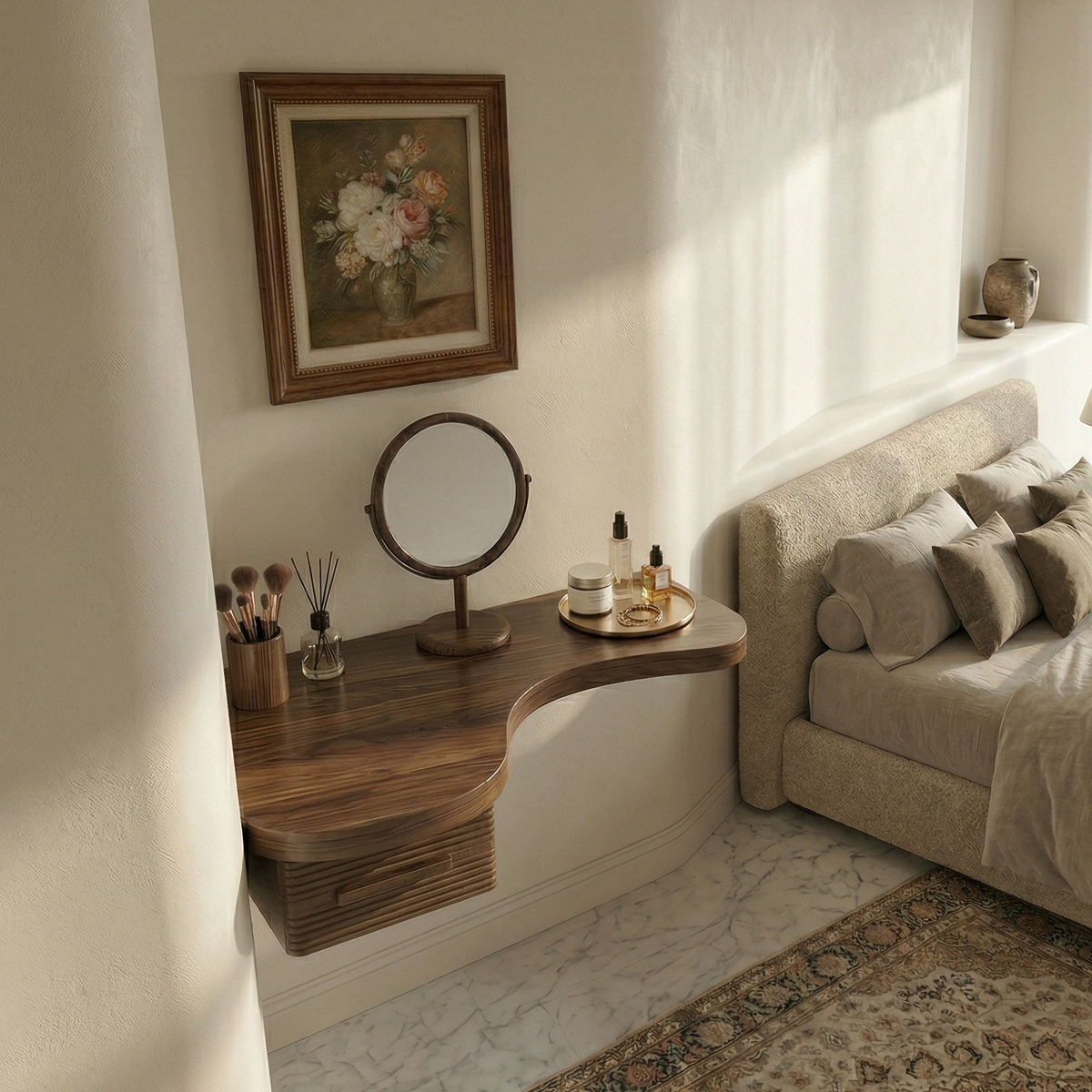 Modern Floating Dressing Table Space Saving Corner Form Bedroom