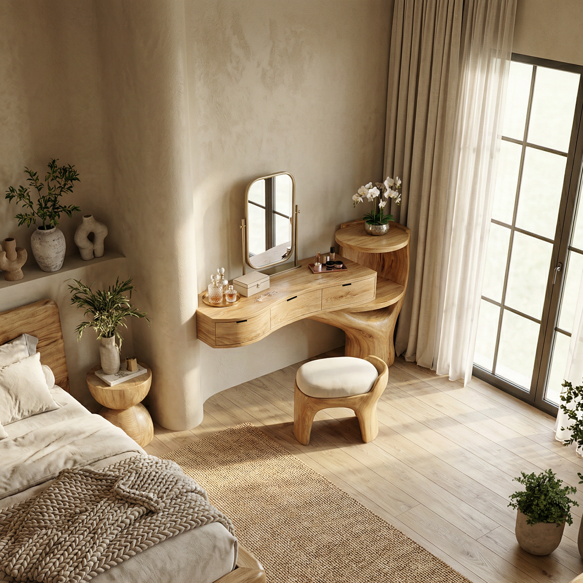 Organic Floating Dressing Table With Drawers
