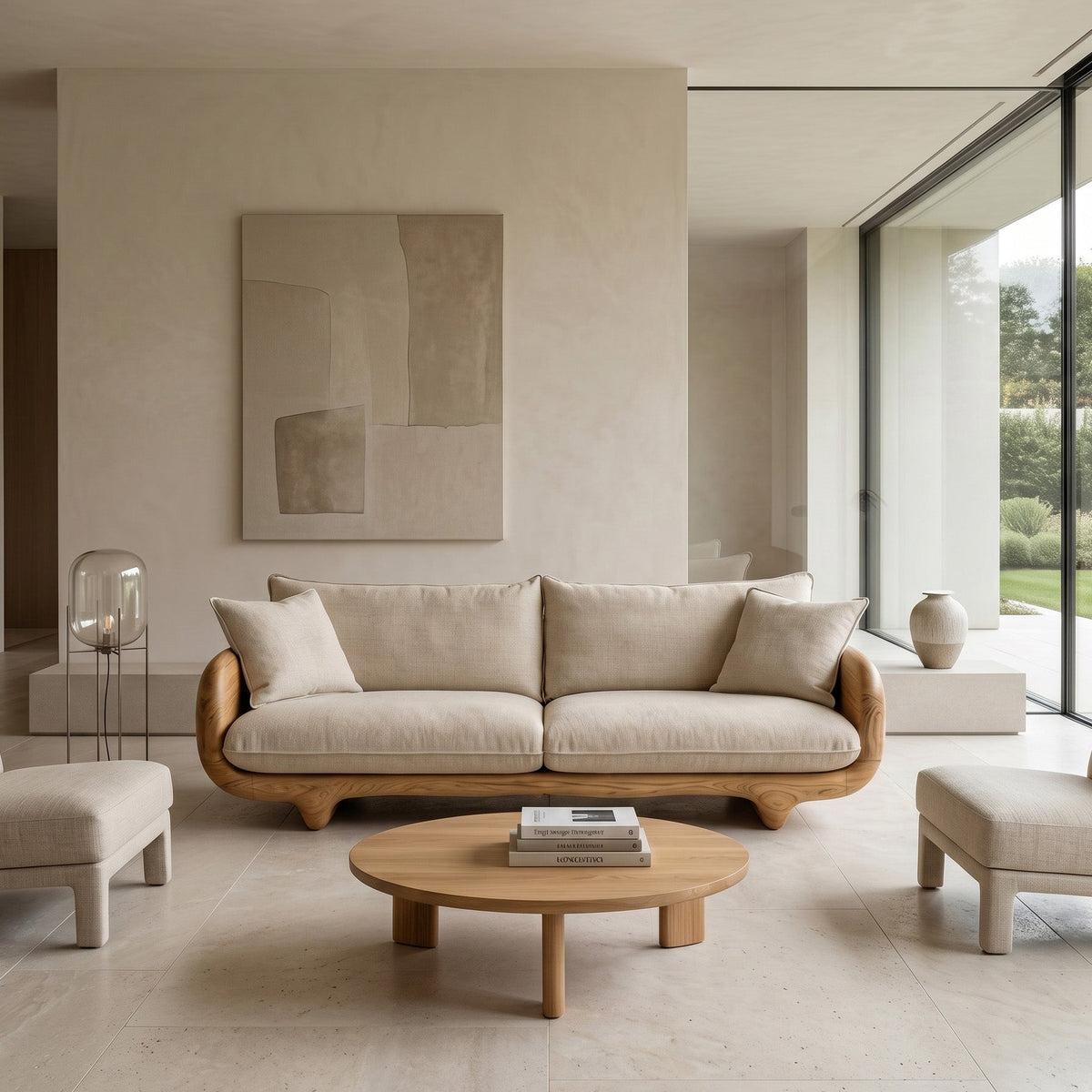 Modern Farmhouse Curved Sofa With Solid Frame For Living Room