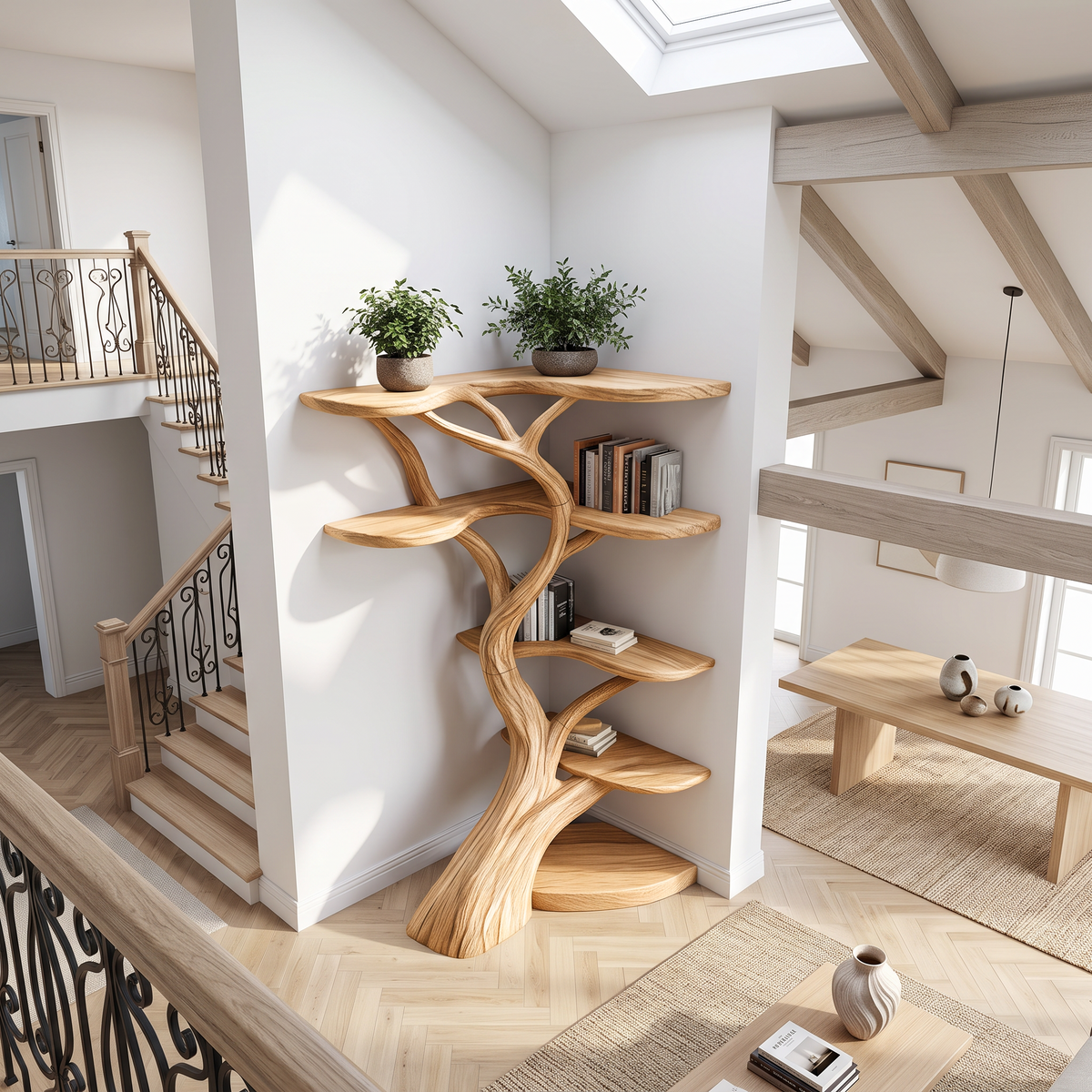 Rustic Tree Corner Shelf Living Room Or Bedroom
