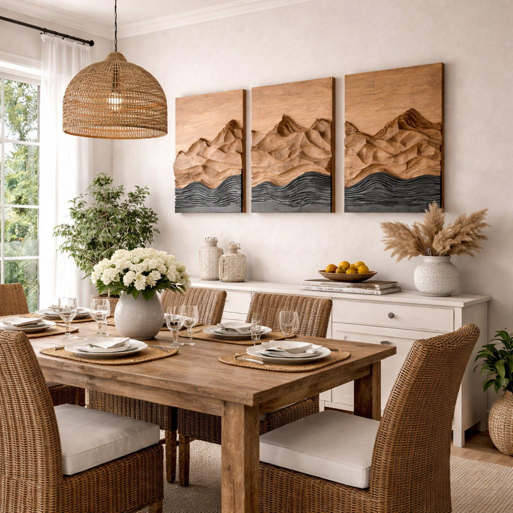 Modern Farmhouse Mountain Wood Wall Art Set For Living Room