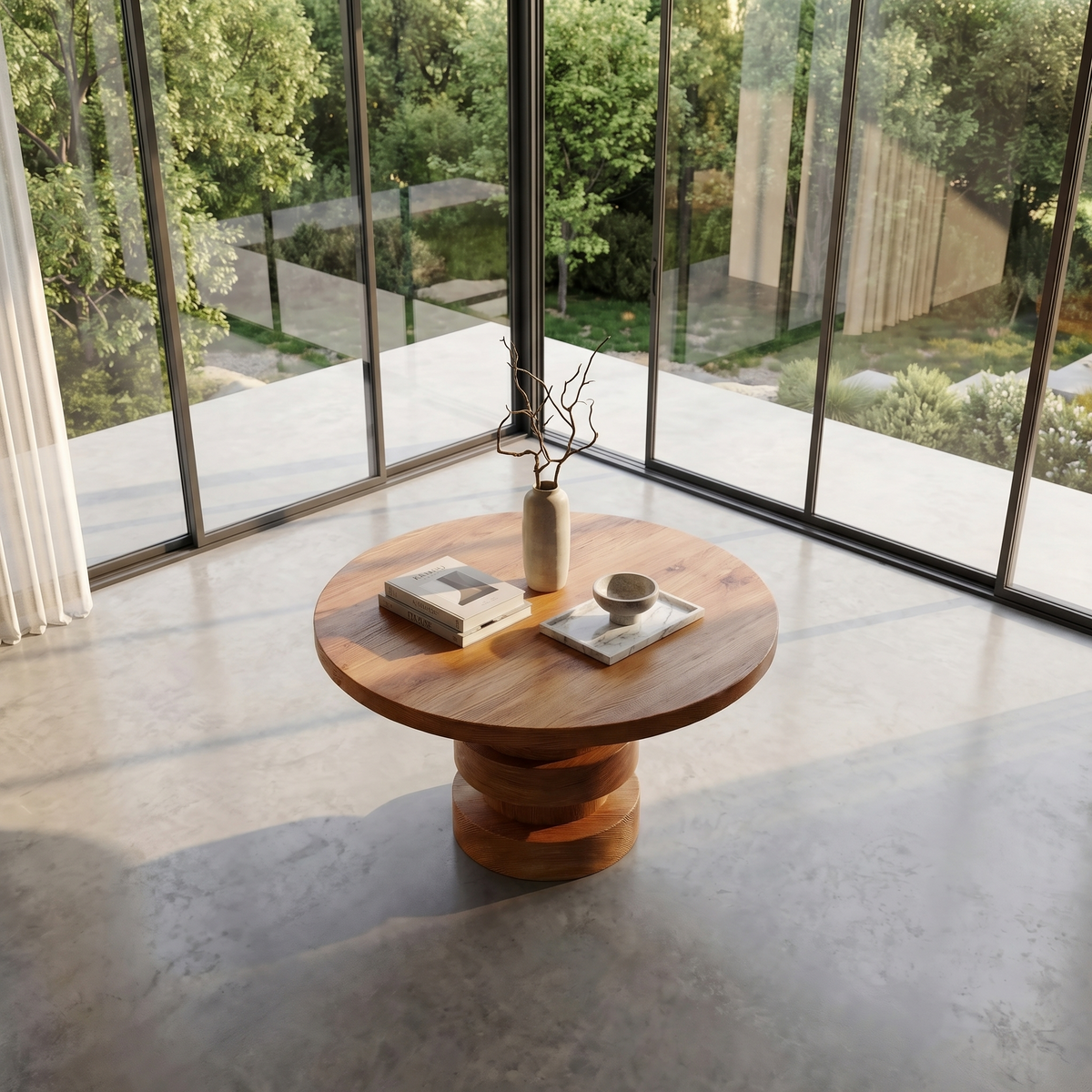 Modern Luxury Stacked Base Round Entryway Table
