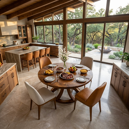 Contemporary Round Dining Table With Curved Unique Base For Dining
