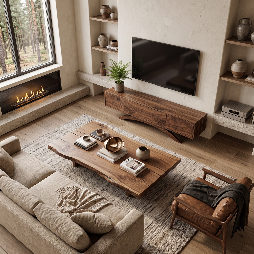 Modern Wooden TV Cabinet With Curved Base For Home Interior