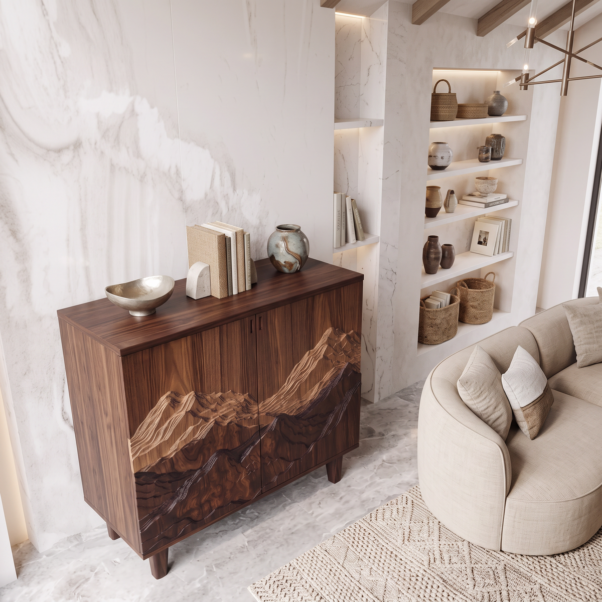 Organic Modern Wood Side Storage Cabinet