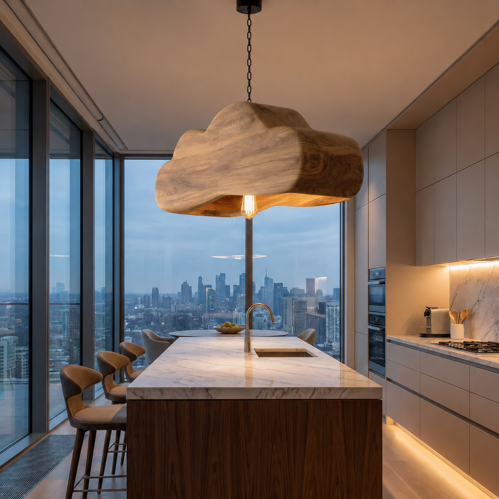 Scandinavian Wooden Pendant Light For Contemporary Kitchen Island